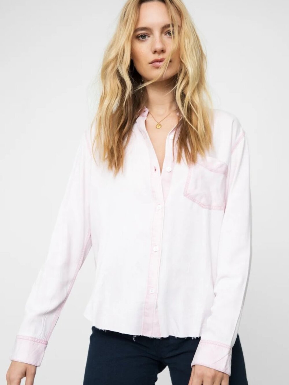 Rails Ingrid Raw Chambray Shirt in Dusty Rose Size M